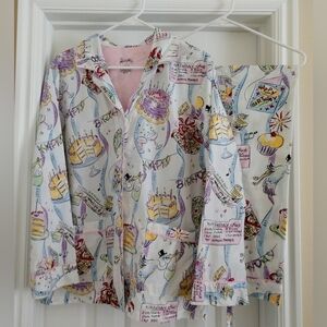 Vintage Nick and Nora EUC Happy Birthday 100%Cotton Pajama Set L